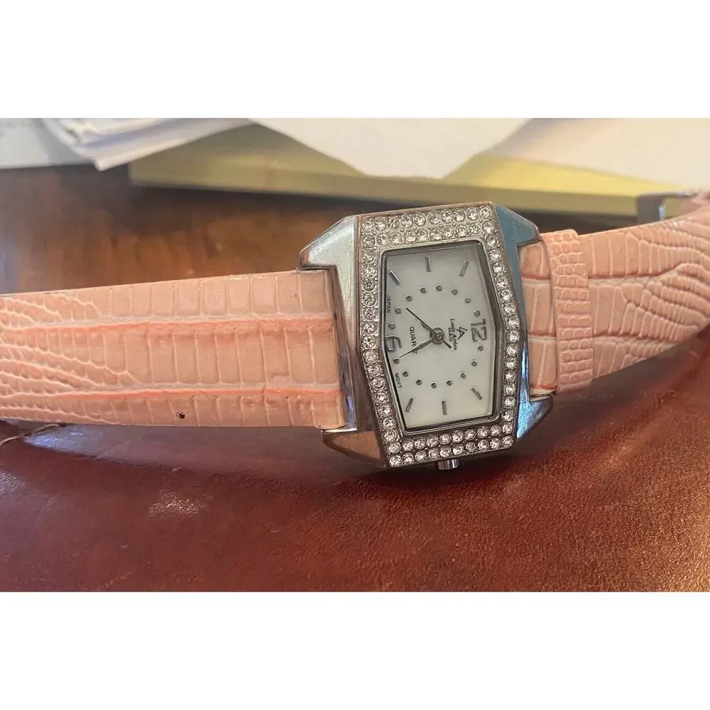 Women's 34mm Silver Tone Louis Arden Watch, Crystal Accents, MOP Face, Leather